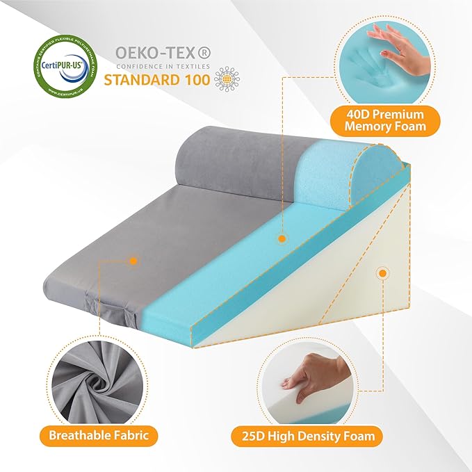3PCS Wedge Pillow Set for After Surgery, Adjustable 9&12 Inch Bed Wedge Pillow for Sleeping, Incline Pillow Wedge for Headboard, Post Surgery, Acid Reflux, Neck&Back Support, Velvet