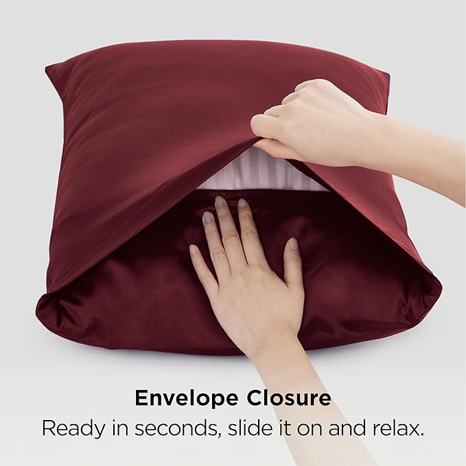 Bedsure King Size Satin Pillowcase Set of 2 - Valentine Pillow Cases for Hair and Skin with Envelope Closure, Similar to Silk Pillow Cases, Gifts for Women Men, Burgundy, 20x36 Inches, 2pcs
