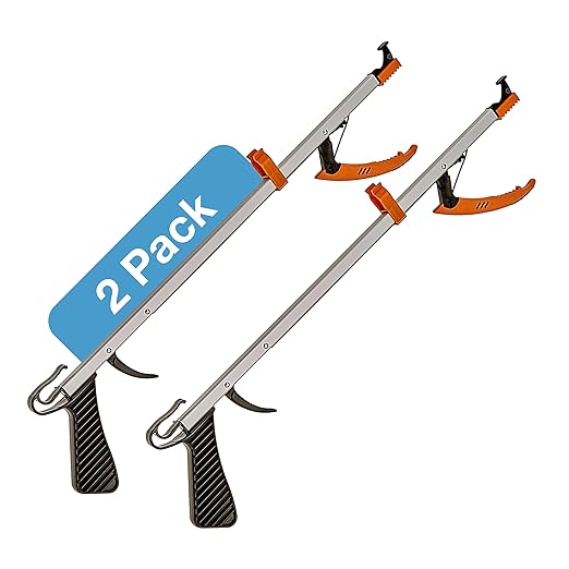 Sammons Preston Easireach II Reacher, Compact 15" Ergonomic Reaching Aid with Magnet, Portable 4.9 oz. Magnetic Grabber Tool & Reaching Claw, Trash Pickup, Lightbulb Remover, & Garden Nabber, 2 Pack