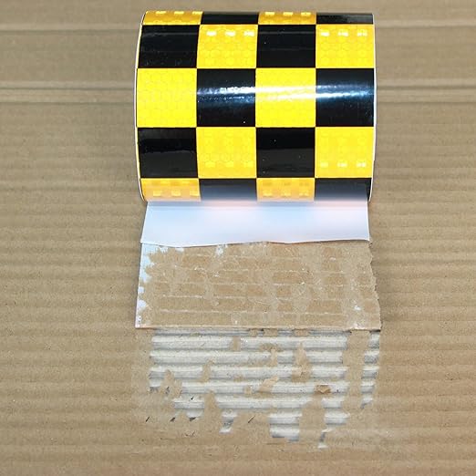 Yellow and Black Reflective Tape 4 inch X 10 feet, Outdoor Waterproof Hazard Conspicuity Warning Industrial Marking Tape