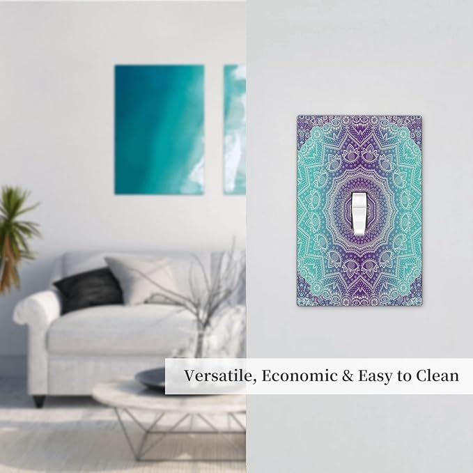 Light Switch Cover Ombre Modern Mandala Floral Geometric 1 Gang Wall Plate Cover Single Toggle Outlet Covers Decorative Switchplate Electrical Faceplate for Bathroom Bedroom Decor
