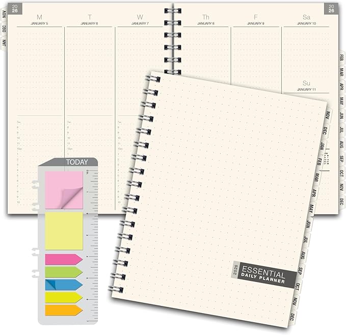 ESSENTIAL 2026 Monthly & Weekly Planner with Tabs, 7"x9": 14 Months (November 2025 - December 2026), Professional, Simple, Easy-to-Use Design and Frosted Poly Cover for Extra Protection (Frosted)