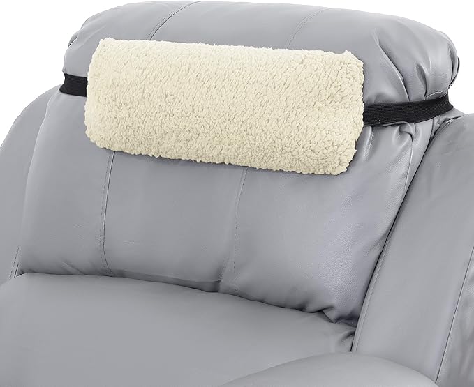 HOMBYS Sherpa Fleece Lumbar Support Pillow with Headrest, Memory Foam Recliner Chair Cushion for Back Pain, Big High Back Support with Chair Headrest for Elderly (Beige)
