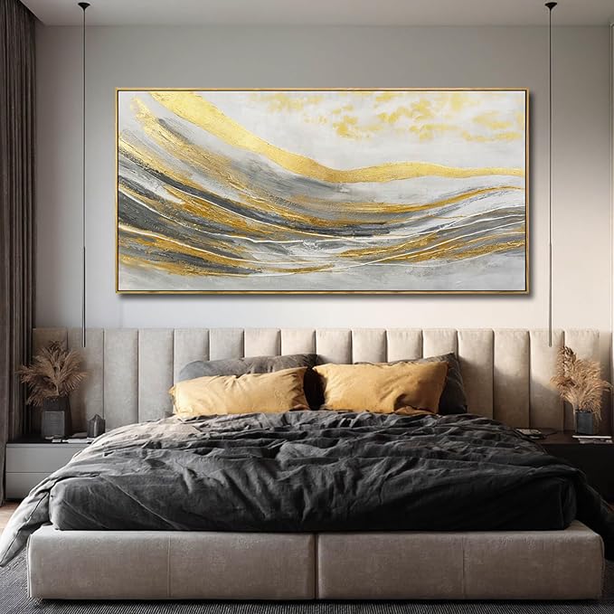 Gold Home Wall Decor Line Canvas Wall Art Vintage Artwork 29"x58" Large Poster for Living Room Office Kitchen Pictures