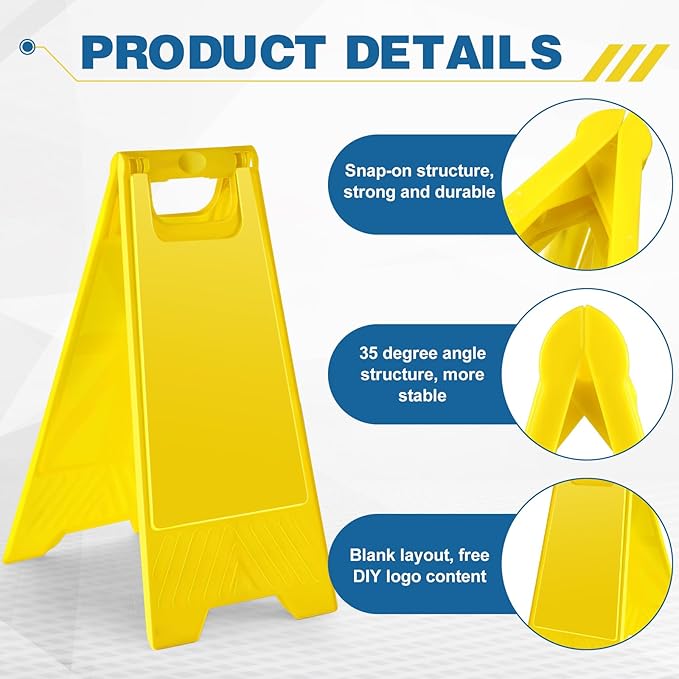 10 Pack 24 Inch Blank Floor Sign Yellow A-frame Foldable Caution Sign Write-On Double Sided Safety Warning for Pool Restaurant Restroom Office