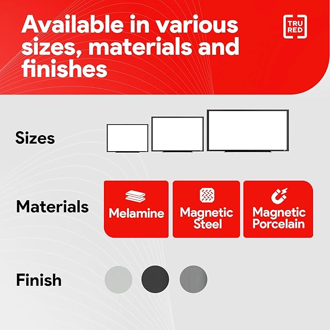 TRU RED Steel Magnetic Whiteboard | Dry Erase Board for Wall, White Board with Satin Frame, 2 ft x 1.5 ft