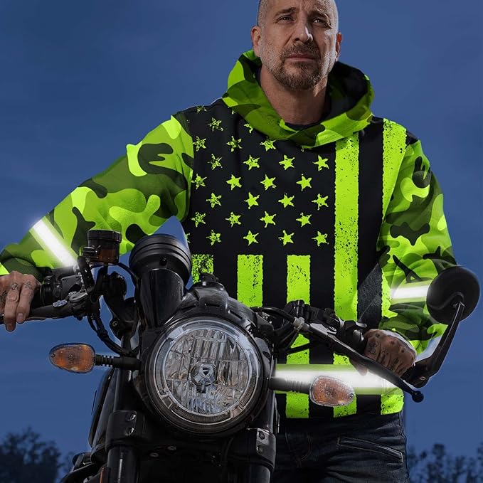 US Flag High Visibility Hoodie for Men Reflective Hoodie Safety Workwear for Worker Runner Patriotic ACC02