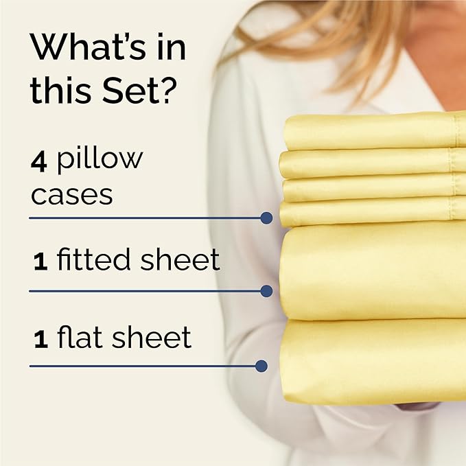 King 6 Piece Sheet Set - Cooling & Breathable Bed Sheets - Hotel Luxury Bed Sheets for Women, Men, Kids & Teens - Comfy Bedding w/Deep Pockets & Easy Fit - Soft & Wrinkle Free - King Yellow Sheets