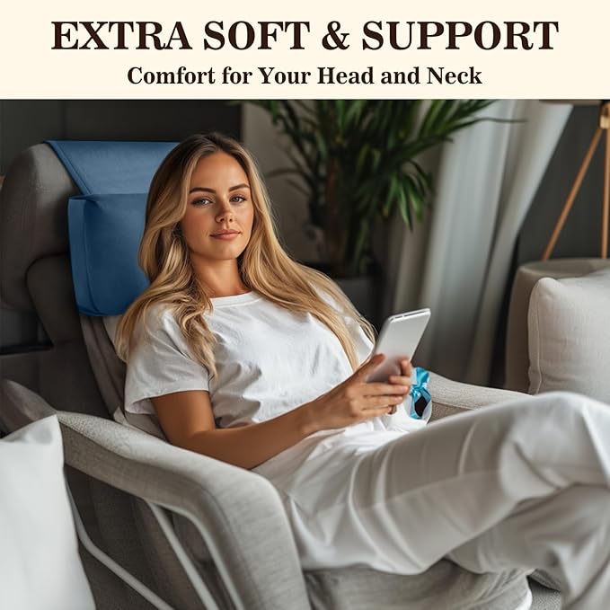 Recliner Headrest Pillow, Adjustable Neck & Head Support Pillow, Soft Velvet Non-Slip Headrest for Recliner, Couch, Chair, Sofa