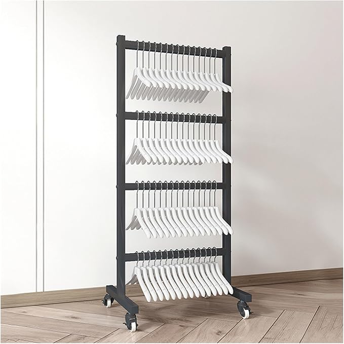 Clothing Hanger Storage System, Hanger Stacker Metal Clothes Organizer with Casters, Retail Store Laundry Room Portable Hanger Stacker Holder (Color : Black, Size : 19.7x15.7x43.3IN)