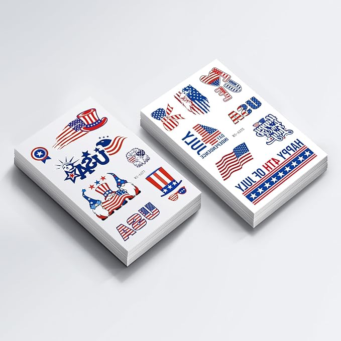 4th of July Temporary Tattoos - 80 Pcs Independence Day American Flag Red White and Blue Tattoos for Kids,Memorial Day,Labor Day,Fourth of July Party Decorations and USA Party Favors 10 Sheets
