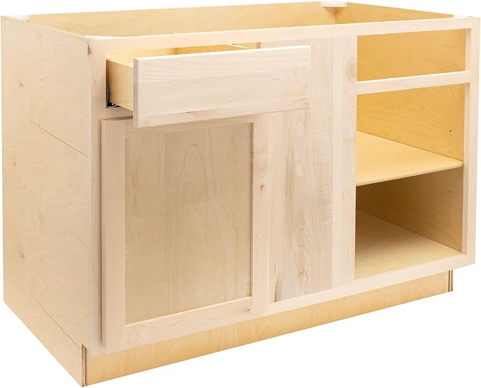 Quicklock RTA (Ready-to-Assemble) | Base Kitchen Cabinets - Shaker Style | Made in America (Raw Maple, 42" Wx34.5 Hx24 D Blind Corner)