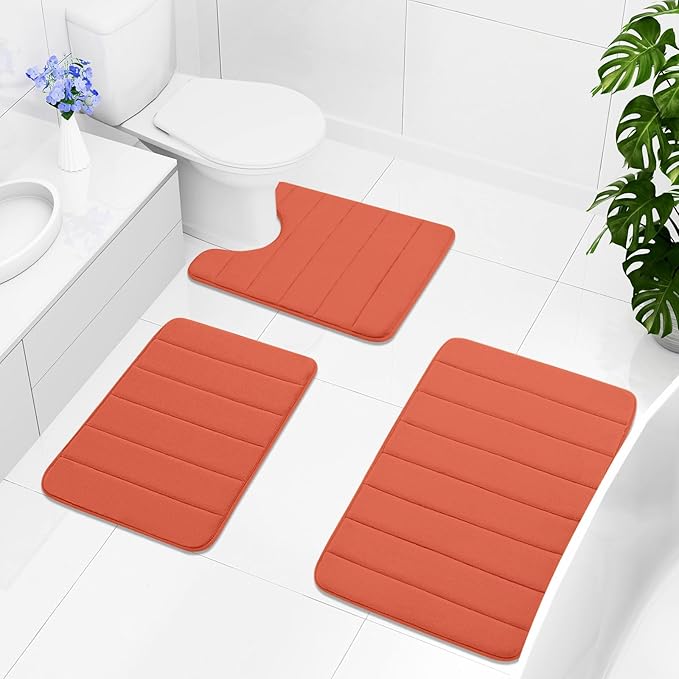 Buganda Memory Foam Bath Mat, 47" x 17", Ultra Soft and Non-Slip Bathroom Rugs, Water Absorbent and Machine Washable Bath Rug Runner for Bathroom, Shower, and Tub, Coral