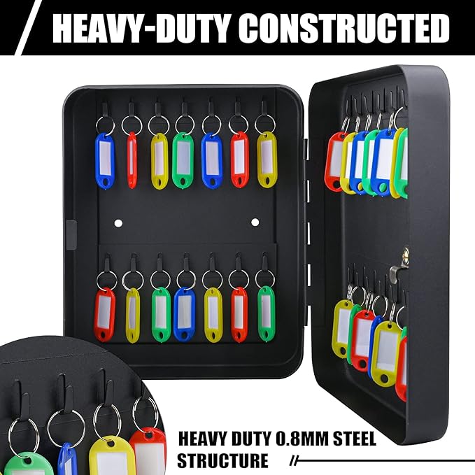 Key Cabinet Wall Mount with Key Lock, 28 Key Hooks & Tags Key Box, Steel Security Locking Key Cabinet, Storage Key Lock Organizer, Key Management Cabinet