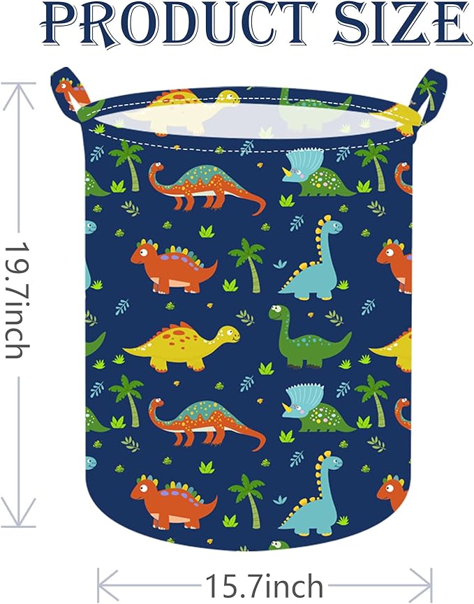 19.7 Inch Round Dinosaur Laundry Clothes Hamper Laundry Basket with Handles,Storage Organizer Bins Laundry Gift Basket for Room, Bedroom Decor