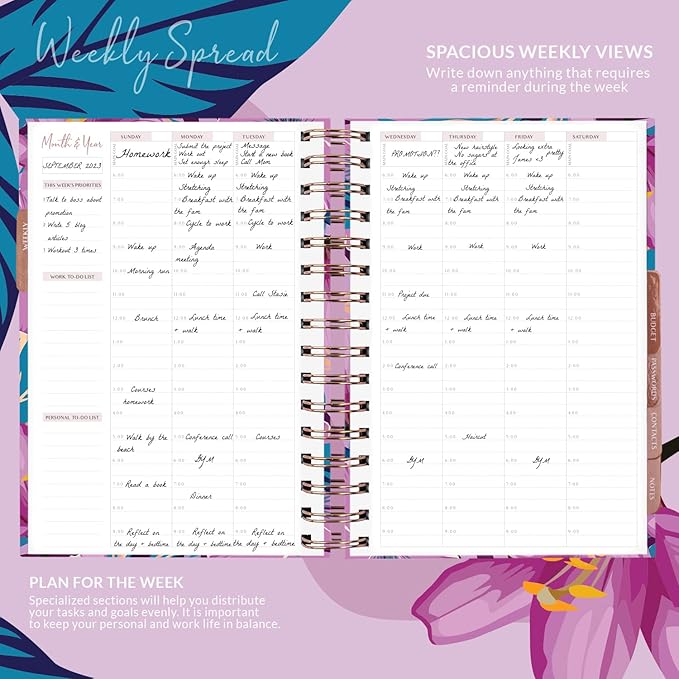 PLANBERRY Hourly Schedule Planner Premium – Undated Journal with Time Slots for Productivity & Budget Organizer, 6.9″x8.5″ (Flower Paradise)
