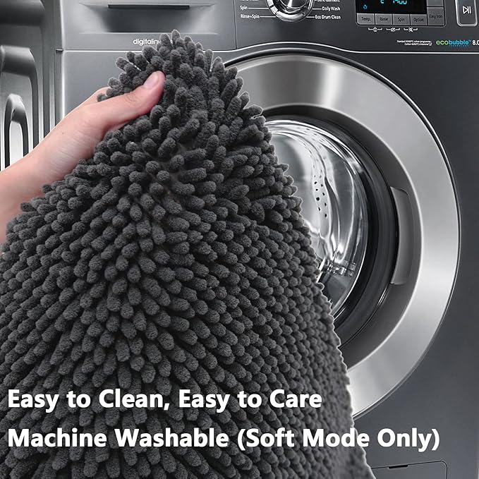 BOANKODU 2-Piece Bath Set, Soft Chenille Bath Mat & U-Shape Rug, Non-Slip, Machine Washable (Grey, 32x20 + 20x20 Inch)