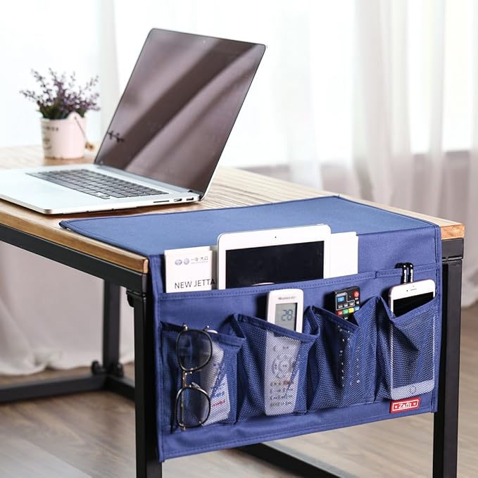 6 Pockets Bedside Storage Organizer, Table cabinet Storage Organizer Bedside Organizer Caddy for Remotes Phone Glasses (6 Pockets-Blue)