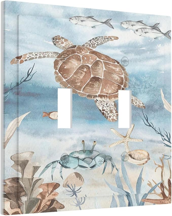 Decorative Switch Plates Sea Turtle Coral Reef Nauticaltheme 2 Gang Double Toggle Outlet Light Switch Cover Wall Plate Electrical Faceplate for Kids room Bathroom Decor
