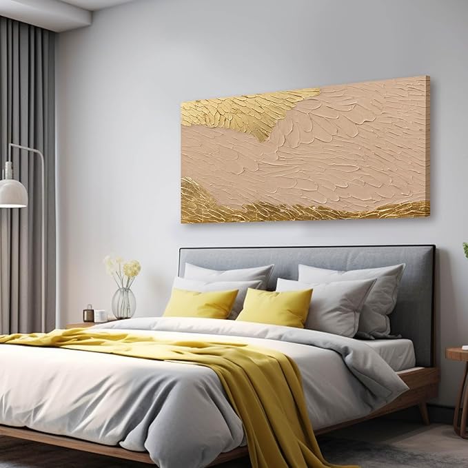 SOUGUAN Neutral Home Wall Decor Pink and Gold Wall Art Abstract Decorative Painting 24"x48" Large Pictures for Dining Room Artwork for Bedroom