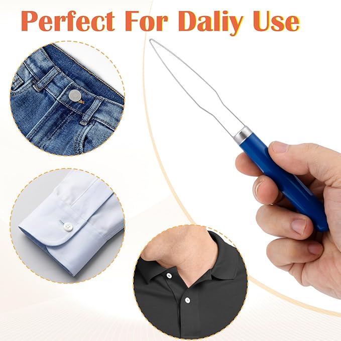Easy Button Hook, Steel Button Helper Tool for Elderly, Wide Plastic Handle Buttons Fastener Device Assist Dressing Aid Tool for Seniors One Hand - 1 Pack, Blue