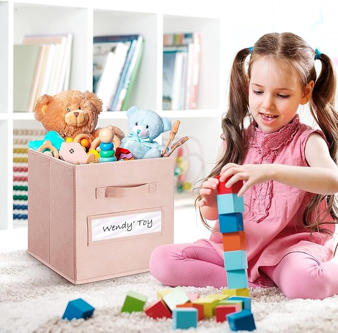 artsdi Fabric storage cubes (Set of 8) 11 Inch Cube Storage Bin, Cube storage with 8 Labels Window Cards & a Pen, Foldable cube organizer bins,11x11 Storage bin, Cubby Organizer Boxes, Pink