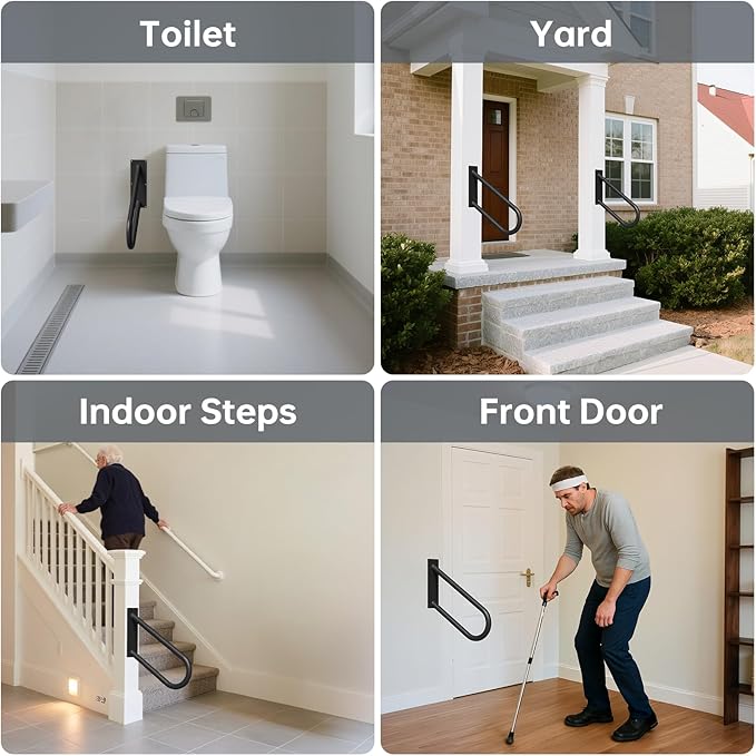 Aduanbang Heavy Duty Wall Mount Handrails for Outdoor Steps, U-Shape Non-Slip Stair Safety Grab Bar, 20 Inch Metal Railing for 1-3 Steps, Indoor/Outdoor Use, Garage, Porch, Courtyard, Garden