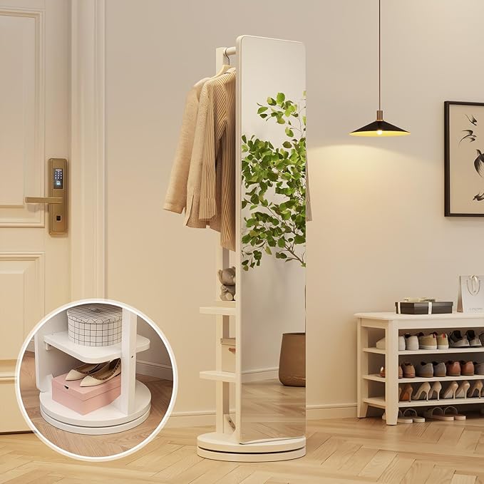 Full Length Mirror Coat Rack Solid Wood Floor Mirror 66"x12" Full Length Mirror with Stand Long Mirrors for Bedroom,Living Room