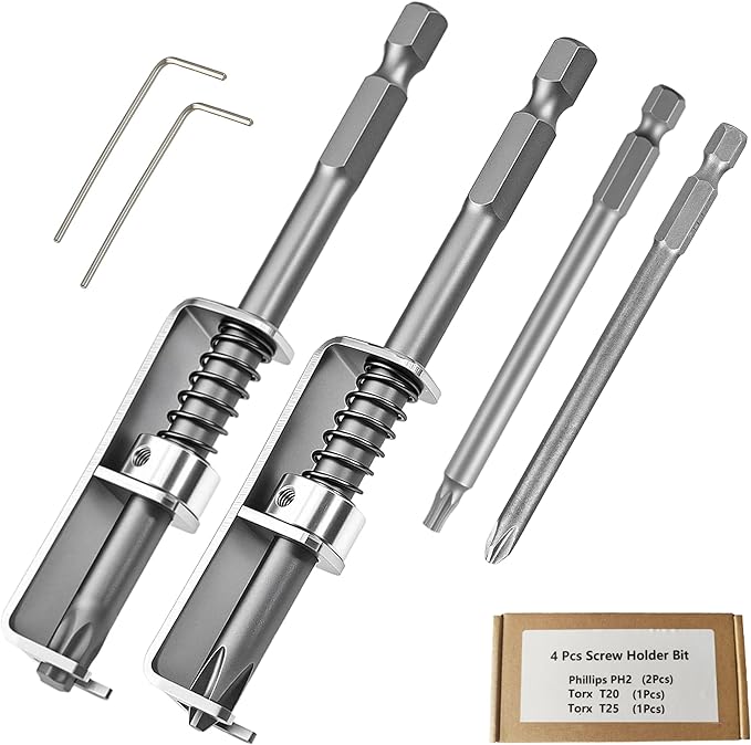 Spring Loaded Screw Holder Bit, 4 PCS Anti-drop Screwdriver Bit Holder for Mechanics, Electricians, DIY Repair, Retaining Tool for Grip Screws in Overhead or One Handed Positions (Phillips+Torx)