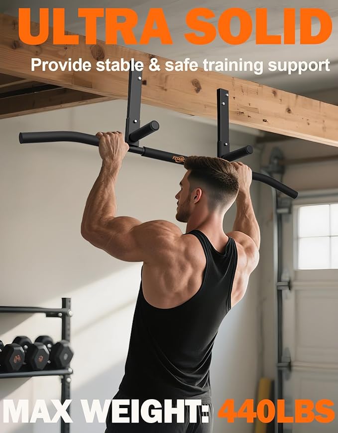 Fitarc Joist Mount Pull Up Bar, Wall Chin Up Bar Ceiling Mount for Beams, Heavy Duty Steel Construction, Home Gym Equipment -Patent Pending