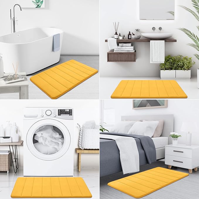 Buganda Memory Foam Bath Mat, 59" x 20", Ultra Soft and Non-Slip Bathroom Rugs, Water Absorbent and Machine Washable Bath Rug Runner for Bathroom, Shower, and Tub, Yellow
