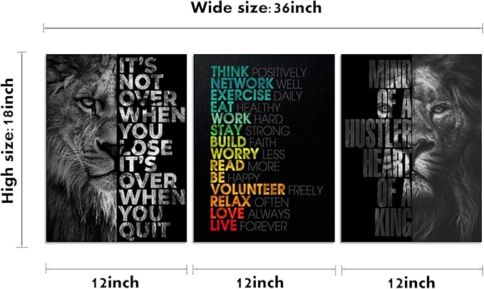 Motivational Office Wall Art Inspirational Canvas Wall Art Hustle Posters Wall Decor Print Entrepreneur Quote Wall Painting Picture 3 Pieces Artwork for Bedroom Home Decor Wooden Framed (36”Wx16”H)
