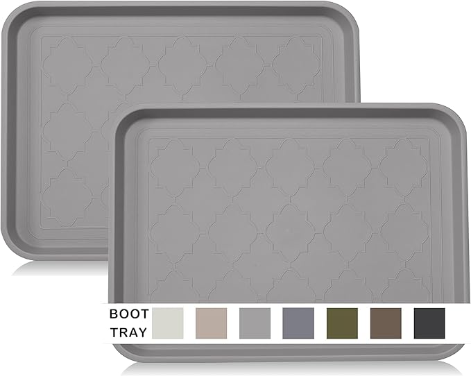 Boot Tray for Entryway Indoor, Heavy Duty Shoe Mat Tray 2 Packs, 16.7"x12.8" Waterproof Shoe Trays with Raised Edge, Outdoor Multi-Purpose Mat for Boots, Shoes, Garden