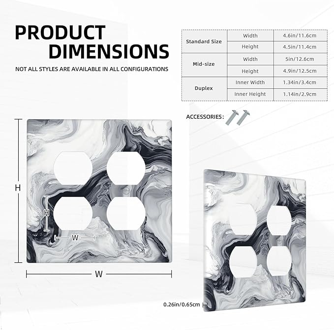 Abstract Marble Ink Texture Grey Marble Print Outlet Covers 2 Gang Double Duplex Decorative Light Switch Covers Electrical Wallplates Socket Faceplate for Bathroom Kitchen Decor