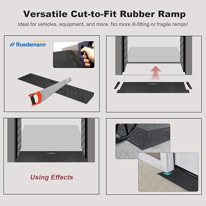 Ruedamann 0.8" Rise Threshold Ramps for Doorways, Sturdy Rubber Threshold Ramp, Non-Slip Ramp for Wheelchair for Home, Adjustable and Cuttable for Wheelchairs, Scooters, Sweepers, Curbs
