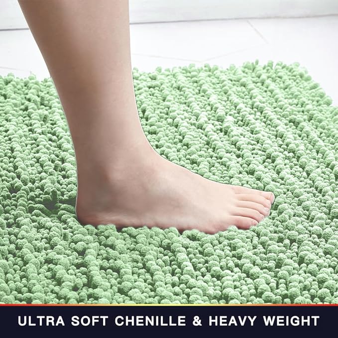 Walensee Bathroom Rug Non Slip Bath Mat (44x24 Inch Sage Green) Water Absorbent Super Soft Shaggy Chenille Machine Washable Dry Extra Thick Perfect Absorbant Best Large Plush Carpet for Shower Floor