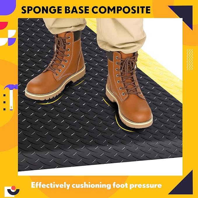70" x 24" Anti-Fatigue Mat ESD Conductive Pad with Ground Wire, Ergonomic Standing Floor Anti Static Mat Heavy-Duty Diamond Plate Surface for Commercial & Industrial Work, Thick 3/4''