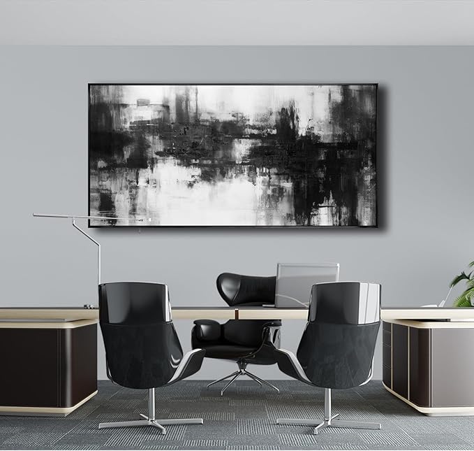 Abstract Wall Art Large Size Framed Home Artwork Decor Black and White Modern Minimalist Canvas Painting Living Room Decor for Bedroom Office Wall Decor 29"x58"