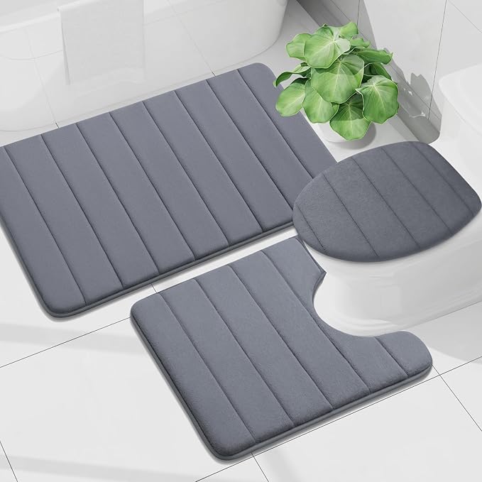 Buganda Memory Foam U-Shaped Contour Toilet Rugs, Non Slip Absorbent, Thick Soft Washable Bathroom Mat, Floor Carpet Bath Rugs Mat for Toilet Base (24" x 20", Dark Grey)