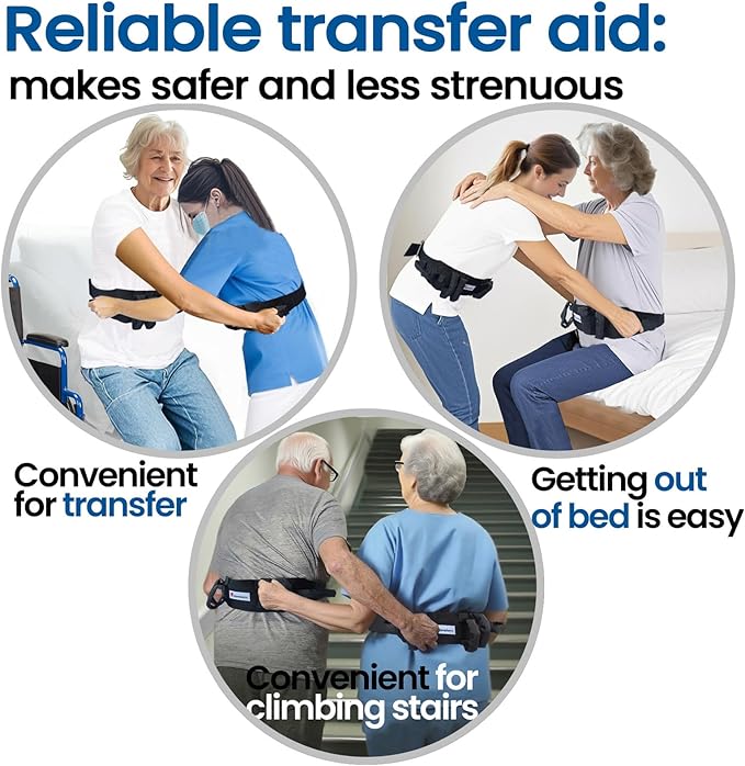 Aliseniors Gait Belt for Seniors 300lbs - Transfer Belt with 6 Handles & Quick Release Buckle for Elderly Patient Lifting, Bariatric Safety Assist, Nursing Home Physical Therapy
