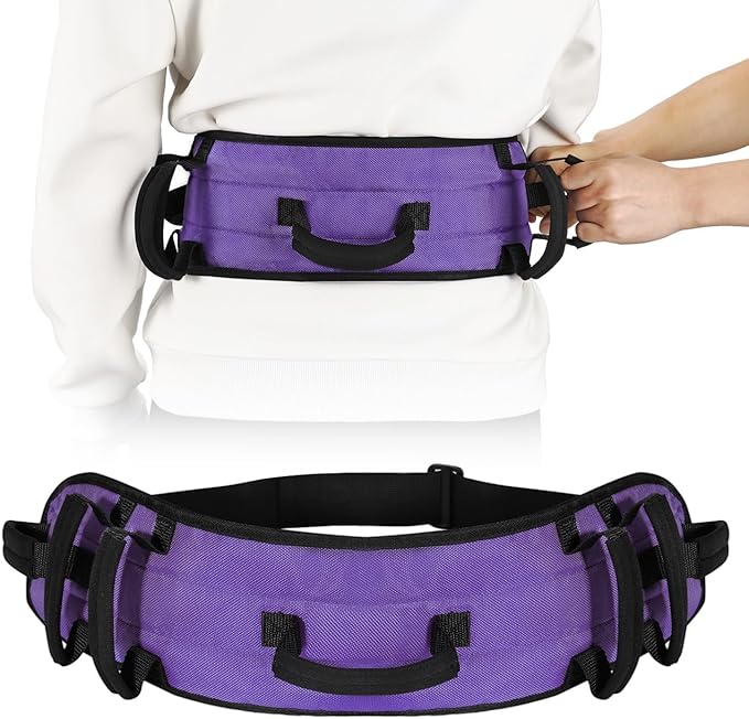 Rhino Valley Gait Belt for Senior with 7 Handles, 59" Anti-Slip Gate Belts medical for elderly, Transfer Belt with Quick Release Buckle, Elderly, Physical, Handicap, Bariatric Therapy, Purple + Black