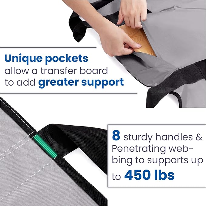 NIHAO Bed Positioning Pad 43" x 36" with 8 Reinforced Handles & Pockets, Comfortable Flannel Transfer Sheet for Turning, Lifting & Repositioning Multipurpose repositioning pad, Navy Blue