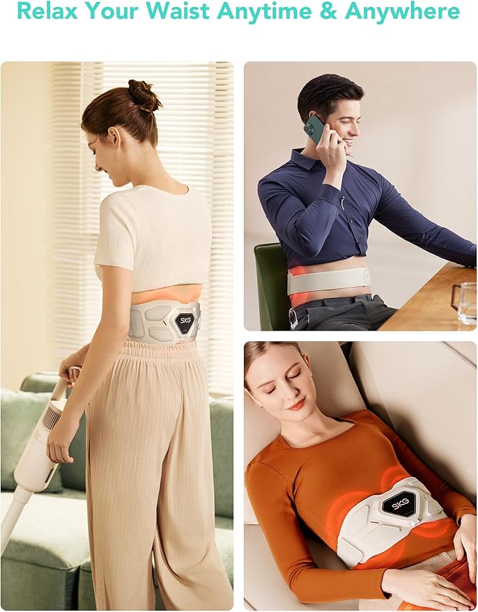 SKG Lower Back Massager for Pain Relief Deep Tissue Christmas Gifts for Men Women Adjustable Cordless Heating Pad Infrared Vibrating Back Massager Gifts for Dad Mom Grandpa