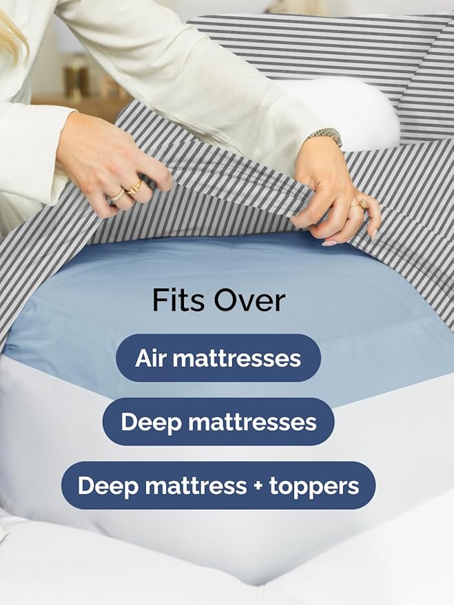 Extra Deep Twin XL Sheet Set - 4 Piece Breathable and Cooling Sheets - Hotel Luxury Bed Sheets Set - Easy Fit - Soft, Wrinkle Free and Comfy Sheets Set - Grey Striped Sheet Set with Extra Deep Pockets