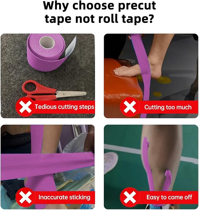IEADEN Precut Kinesiology Tape for Knees, 10 Pcs - Knee Support & Stability, Knee Pain Relief Athletic Tape - Waterproof & Elastic, Hypoallergenic Latex-Free Tape, Purple