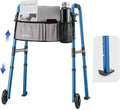 Folding Walker for Seniors, Front Wheel Walker with Storage Bag & Rear Ski Glides, Height Adjustable, 350lbs Capacity, Blue