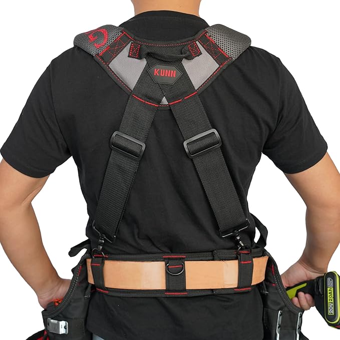 KUNN Gel-Padded Tool Belt Suspenders for Construction Work - Comfortable Support for Carpenters,Electricians & DIY