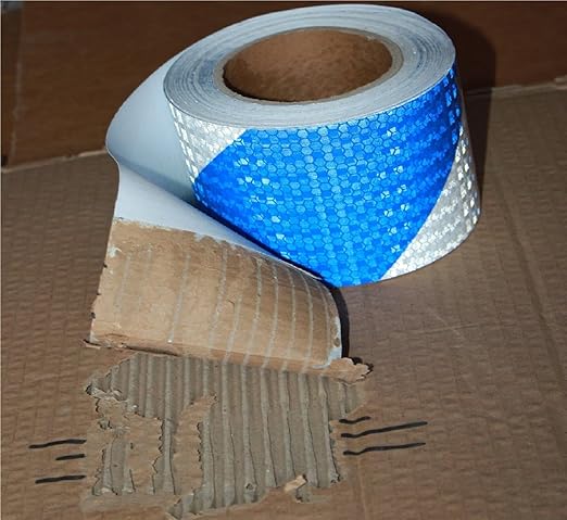 Blue and White Reflective Tape Outdoor Waterproof 3 inch X 166 feet, High Visibility Conspicuity Safety Industrial Marking Tape