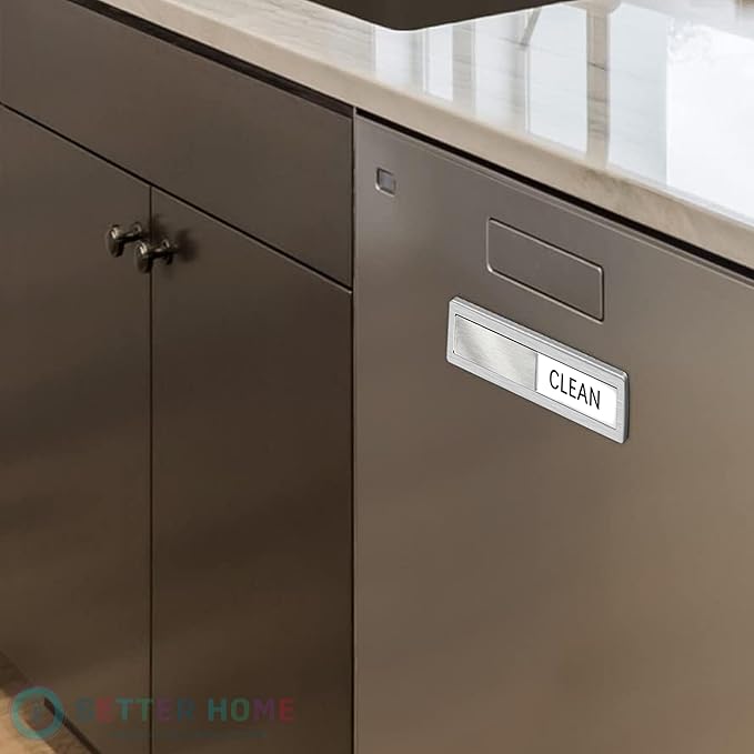 Clean dirty magnet for dishwasher, Premium Clean Dirty Sign Indicator - Stainless Steel Grade 304 Clean Dirty Magnet for Dishwasher, Grey & White Minimalistic Style, Easy to Read with Extra Adhesive Tape - Kitchen Organizer