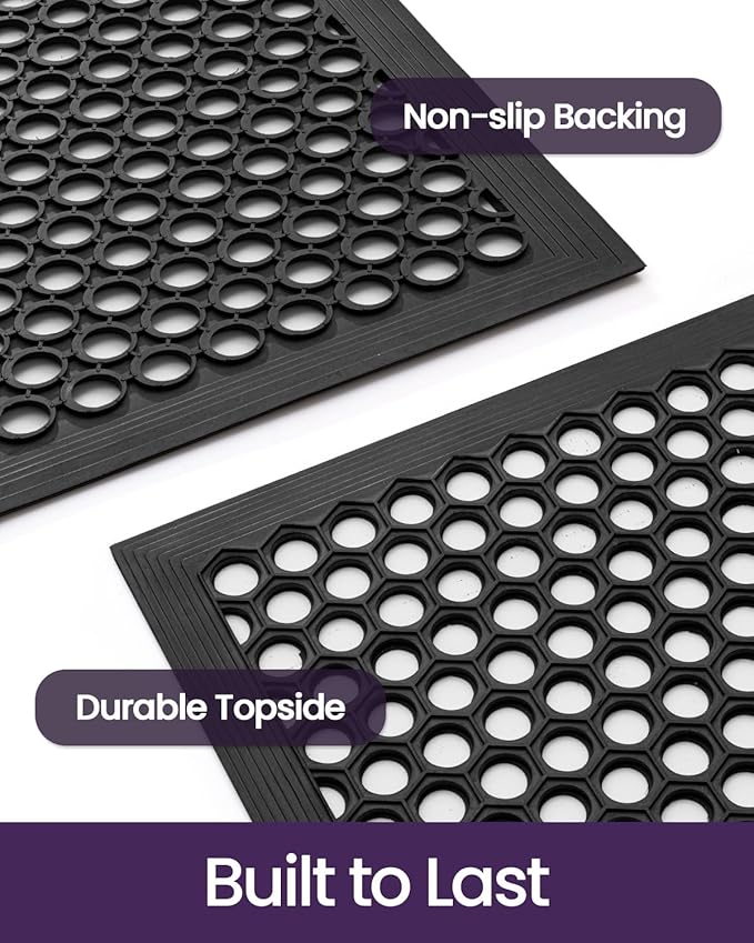 DEXI Front Door Mat 24x36, Non Slip Rubber Doormat Outside Entrance, Heavy Duty Waterproof Drainage Entry Mats, Low Profile Dirt Trapper for Patio Entryway, Black